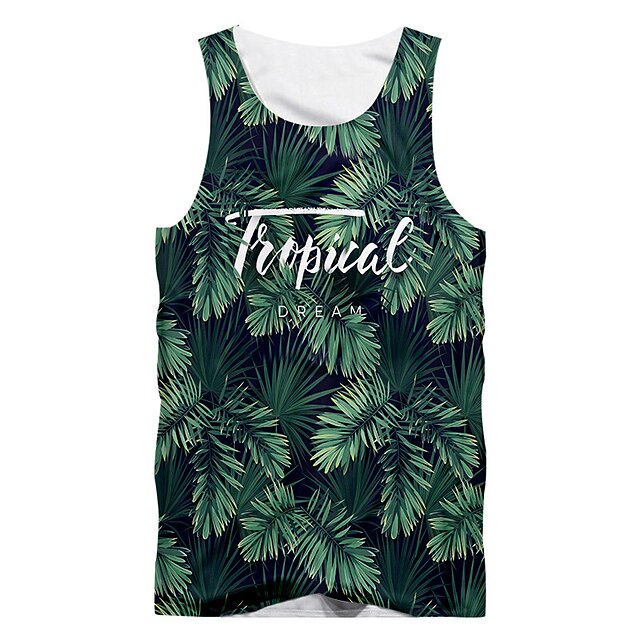 Mens Clothing Mens Tees & Tank Tops | Mens Tank Top Vest 3D Print Plants Graphic Patterned Crew Neck Street Casual Print Sleevel