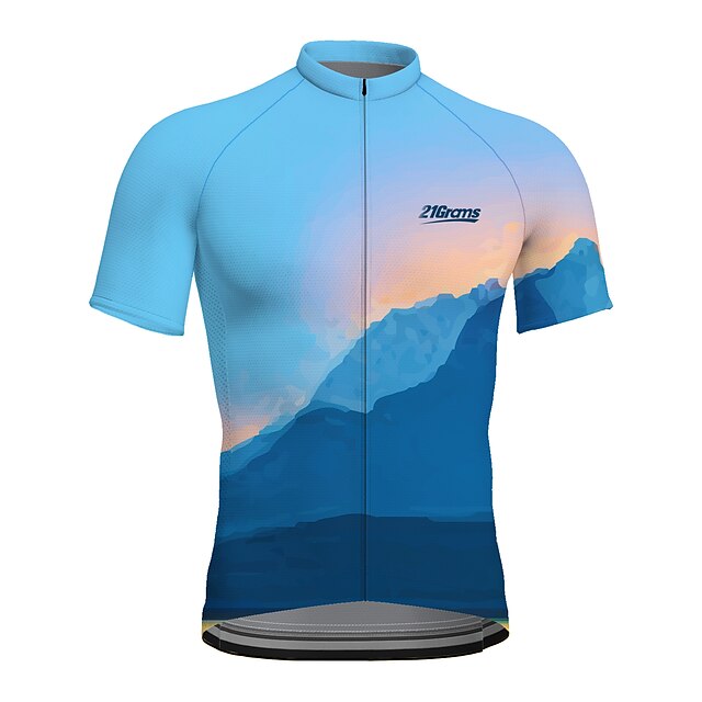  21Grams Men's Cycling Jersey Short Sleeve Bike Top with 3 Rear Pockets Mountain Bike MTB Road Bike Cycling Breathable Quick Dry Moisture Wicking Blue Graphic Patterned Spandex Polyester Sports