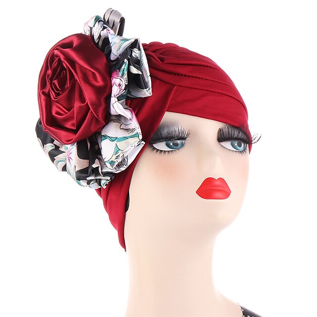 Shoes & Bags Fashion Accessories | New Multi-color Indian Hat Print Two-color Rose Side Large Flower Turban Fashion Headscarf El