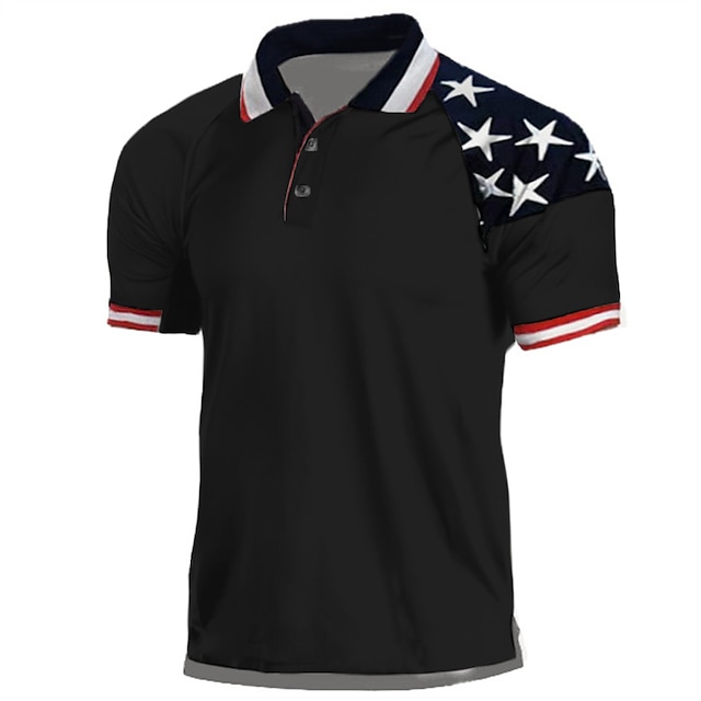 Men's Polo Shirt Golf Shirt National Flag Turndown Black White Blue ...