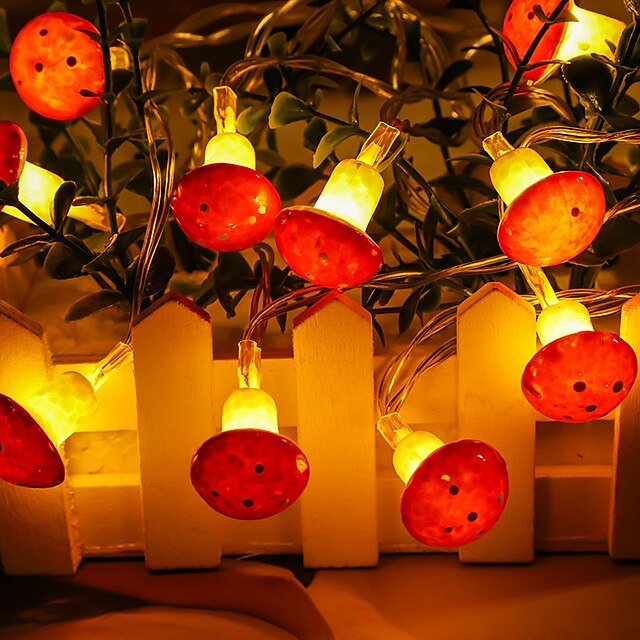  houbová výzdoba estetická ložnice řetězec světlabaterie 1,5 m10 led/3 m20 led pohádková světla girlanda věnec závěsná dekorace do pokoje rostlina na zeď vánoční dekorace