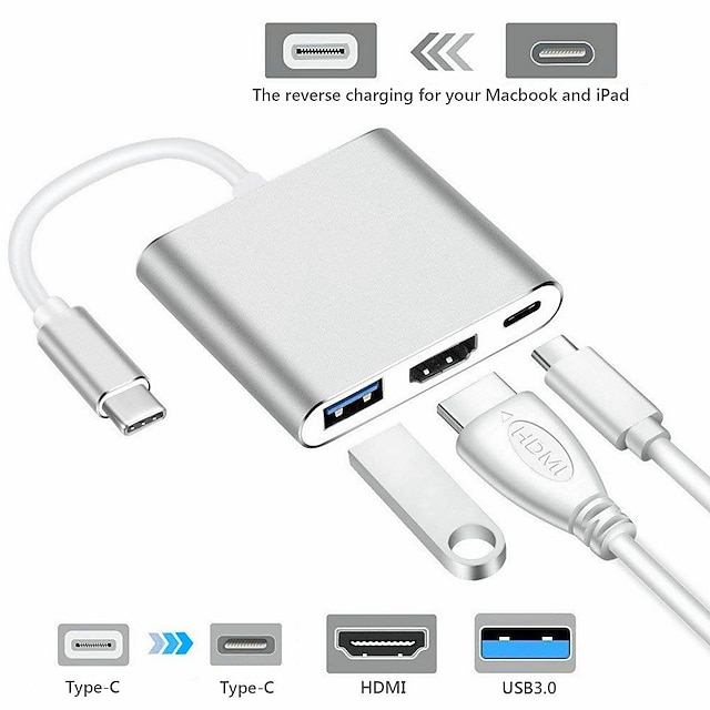  USB-C to HDMI Adapter (Supports 4K/30Hz) - Type-C 3-in-1 Converter Cable for MacBook Pro MacBook Mac Pro iMac Chromebook etc. USB 3.0 Type-C Devices