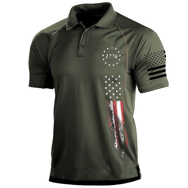  Men's Polo Shirt T shirt 1776 Independence Day American Flag Print Patriotic Military Tactical Shirt Tee shirt Short Sleeve Shirt Top Outdoor Breathable Quick Dry Lightweight Summer Fishing Combat