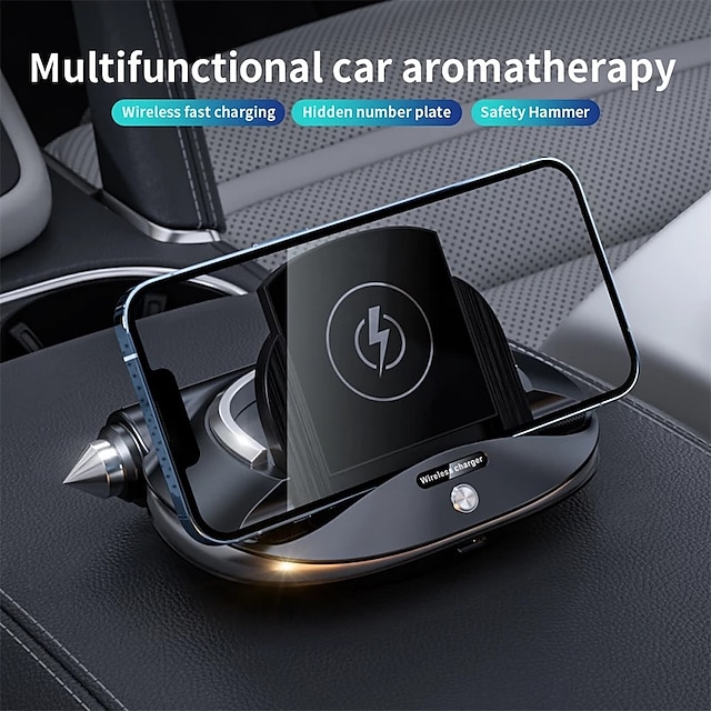  15W Fast Wireless Charger Foldable Stand Multifunctional Car Aromatherapy with Car Temporary Parking Phone Card Qi Phone Charger