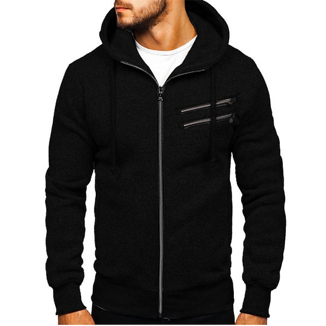 Mens Clothing Mens Hoodies & Sweatshirts | Mens Full Zip Hoodie Jacket Solid Color Pocket Casual Daily Holiday Casual Streetwear