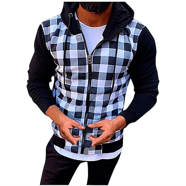 Mens Clothing Mens Hoodies & Sweatshirts | Mens Full Zip Hoodie Jacket Plaid Zipper Pocket Casual Daily Holiday Other Prints Cas