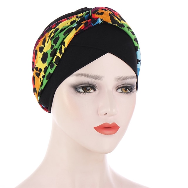 Soft Stretch African Headwear Leopard Print Women Head Scarf Hat Turban