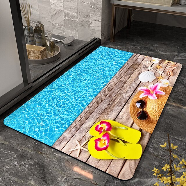 Home & Garden Bath Accessories | Seaside Pattern Super Absorbent Bathroom Bath Mats E CreativeRubber Bathroom Rug Coral Velve Ne