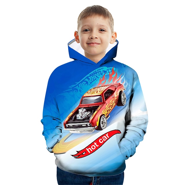 Baby & Kids Boys Clothing | Kids Boys Hoodie Long Sleeve 3D Print Graphic Patterned Pocket Dusty Blue Royal Blue Light Blue Chil