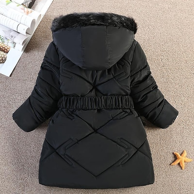 Baby & Kids Girls Clothing | Kids Girls Coat Long Sleeve Black Pink Wine Plain Pocket Winter Active Daily 3-10 Years - ED34629