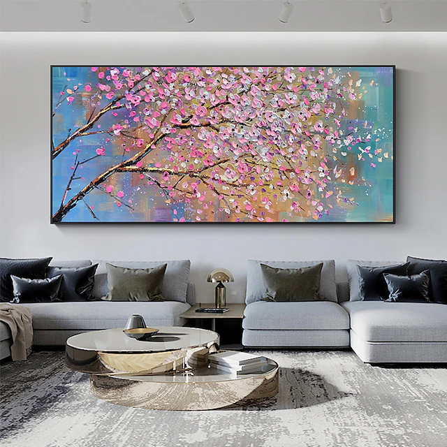 Handmade Oil Painting Canvas Wall Art Decoration Pink Plum Palette Knife Painting for Home Decor Rolled Frameless Unstretched Painting 8