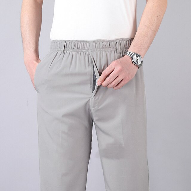 Men's Trousers Casual Pants Pocket Elastic Waist Solid Color Comfort ...