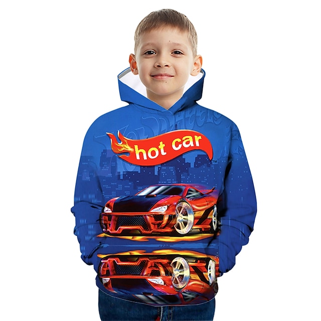 Baby & Kids Boys Clothing | Kids Boys Hoodie Long Sleeve 3D Print Graphic Patterned Pocket Dusty Blue Royal Blue Light Blue Chil