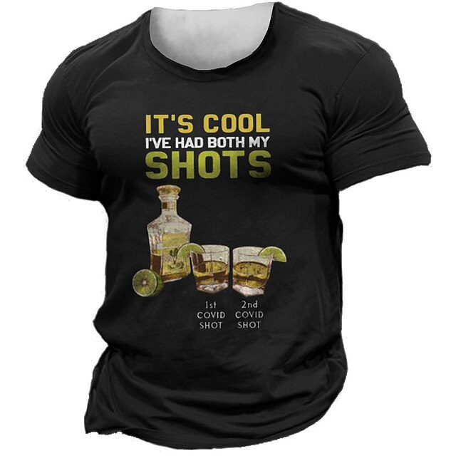 Mens Clothing Mens Tees & Tank Tops | Mens Unisex T shirt Tee 3D Print Graphic Patterned Wine bottle Letter Crew Neck Street Dai