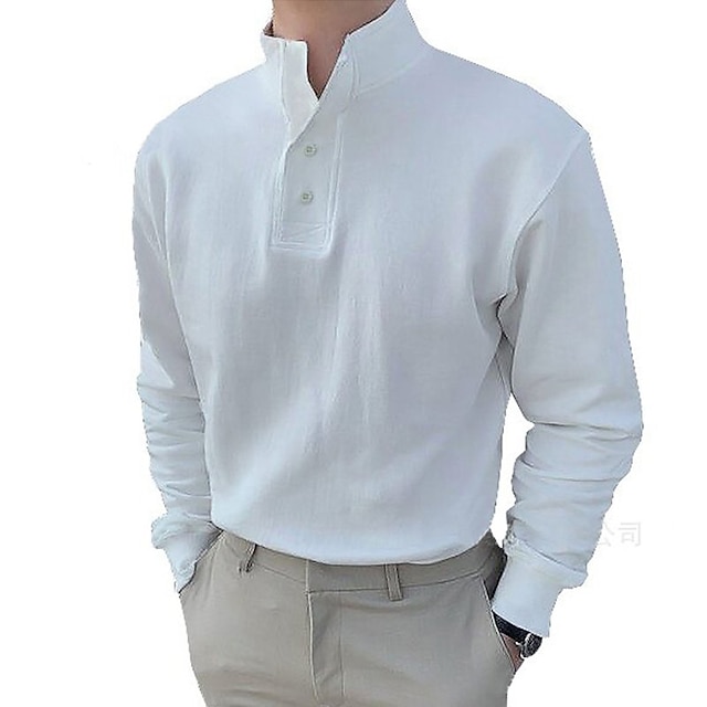  Men's Shirt Solid Color Turndown Street Casual Button-Down Long Sleeve Tops Fashion Classic Comfortable Big and Tall White Black Blue