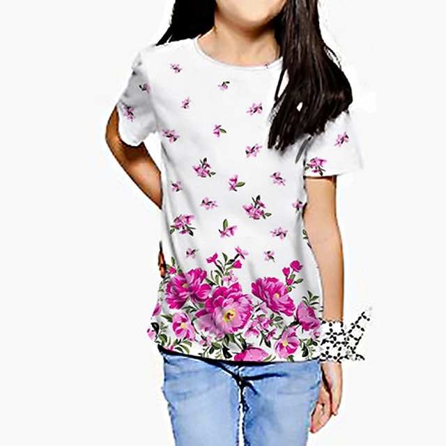 Baby & Kids Matching Outfits | Mommy and Me T shirt Tops Floral Street Print Red Short Sleeve Active Matching Outfits - GL56896