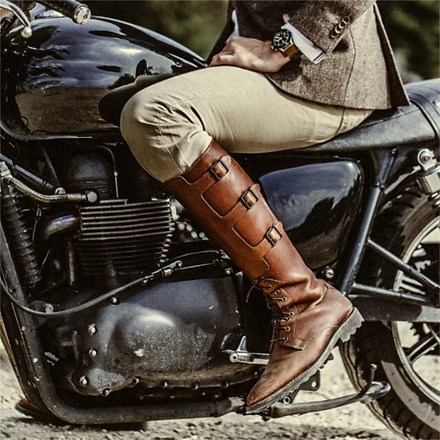 Per uomo Stivaletti Stivali moto Stivali da cowboy Stivali da motociclista  Vintage Giornaliero PU Stivali alti Marrone giallastro Nero CaffÃ¨ scuro  Autunno Inverno del 2023 a US $52.99