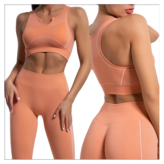 Sports & Outdoors Exercise, Fitness & Yoga | Womens Activewear Set Sports Bra with Tights Yoga Suit 2 Piece Cropped Stripes Spor