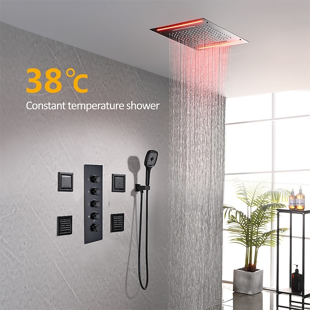  Shower Faucet,Rainfall Shower Head System Set - Rainfall Shower Contemporary Mount Inside Brass Valve Bath Shower Mixer Taps