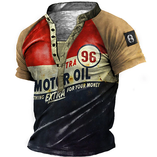 Extra Mens Graphic Shirt 3D | Blue Green And Black 96 Neck Tee Henley Vintage Color Block Letter Summer Outdoor Daily Sports Designer Basic Nothing 6