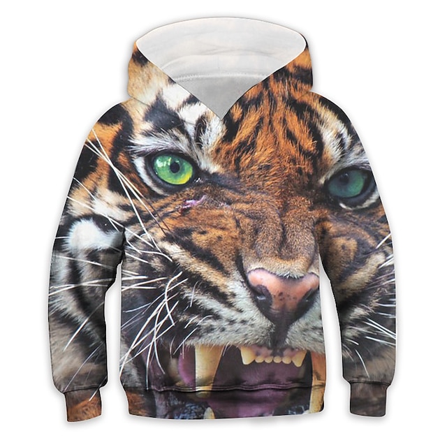 Baby & Kids Boys Clothing | Kids Boys Hoodie Long Sleeve 3D Print Tiger Animal Pocket Yellow Children Tops Fall Spring Active Fa