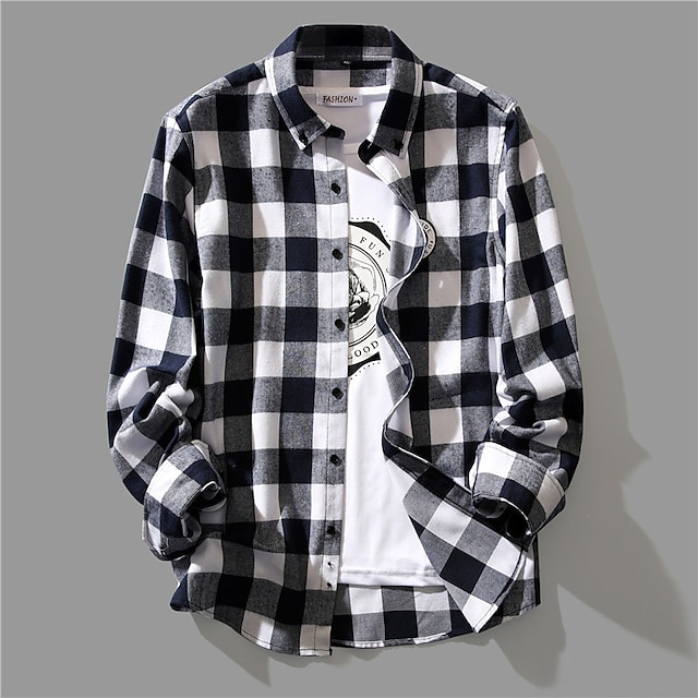 Men's Shirt Button Up Shirt Plaid Shirt Summer Shirt Casual Shirt Black ...