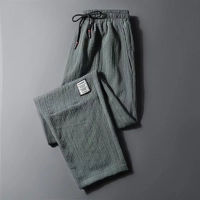  Homens Corredor Calças Calça casual Com Cordão Cintura elástica Perna reta Côr Sólida Conforto Respirável Casual Diário Streetwear Esportes Moda Preto Verde Micro-Elástica
