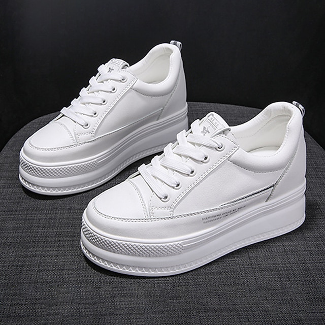 Women's White Platform Sneakers with Lace-Up Design and Elevated Sole - Perfect for Casual Wear and Street Style 8