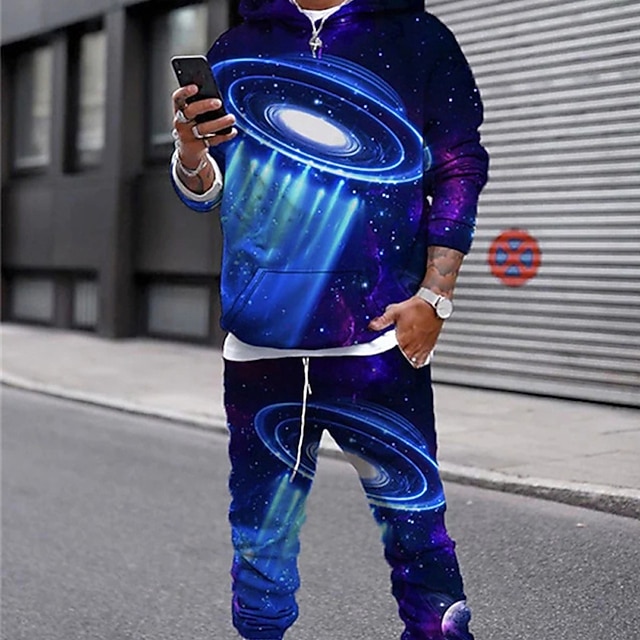  Hombre Tracksuit Conjunto de sudaderas con capucha Azul Piscina Vino Rojo Marrón Con Capucha Graphic Geométrico 2 Piezas Estampado Deporte Casual Deportes Impresión 3D Básico Ropa de calle Ropa