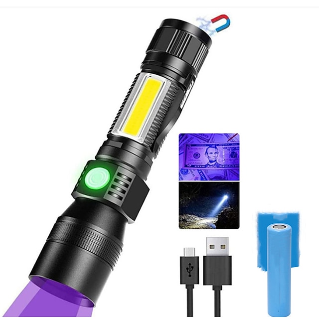  LED Licht Taschenlampen mit Schwarzlicht UV - Taschenlampe Wasserdicht 1200 lm LED LED 2 Sender 7 Beleuchtungsmodus inklusive Batterien und USB-Kabel Wasserdicht Neues Design Leicht Einfach zu tragen