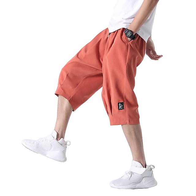 Mens Clothing Mens Bottoms | Mens Chic & Modern Streetwear Chinos Capri shorts Embroidered Pleated Pocket Calf-Length Pants Dail