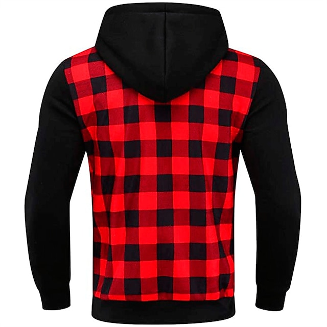 Mens Clothing Mens Hoodies & Sweatshirts | Mens Full Zip Hoodie Jacket Plaid Zipper Pocket Casual Daily Holiday Other Prints Cas