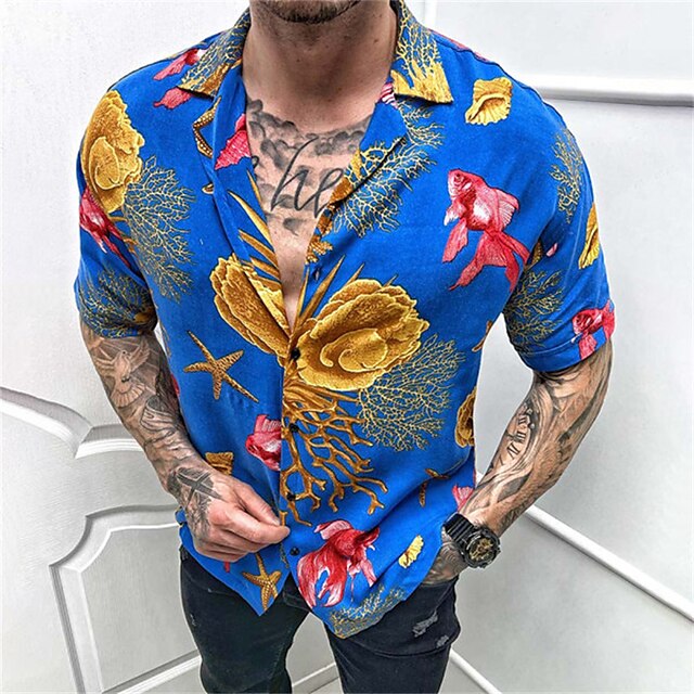 Mens Clothing Mens Shirts | Mens Shirt Print Underwater World Turndown Street Daily Button-Down Print Short Sleeve Tops Casual F