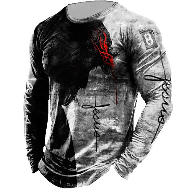 Men's Animal Templar Cross Graphic Prints T Shirt Distressed T Shirt Long Sleeve T shirt 3D Print Crew Neck Shirt Vintage Designer Lightweight Outdoor Daily Holiday Yellow Red Blue Spring & Fall 5
