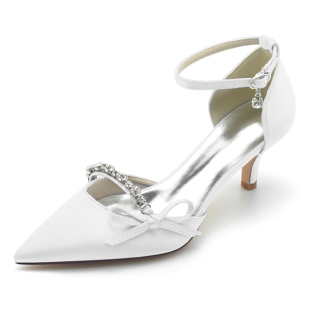  Mulheres Sapatos De Casamento Stiletto Presentes de Dia dos Namorados Festa Saltos de casamento Sapatos de noiva Sapatos de dama de honra Pedrarias Laço Salto Baixo Dedo Apontado Elegante Luxuoso