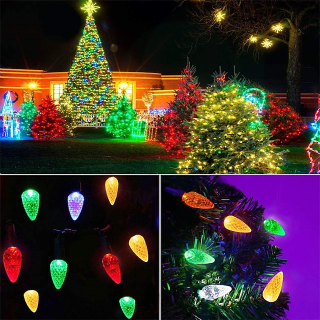 C7 Bulbs Christmas Lights with Timer - 50 LED 16.4ft Strawberry Battery ...