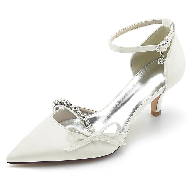 Women's Satin Bridal Heels - Elegant White Pointed Toe Wedding Shoes ...