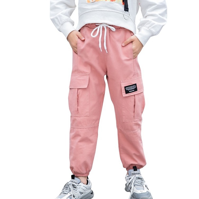 Kid's Teen Girls' Back to School Pants Pink khaki Black Solid Color ...