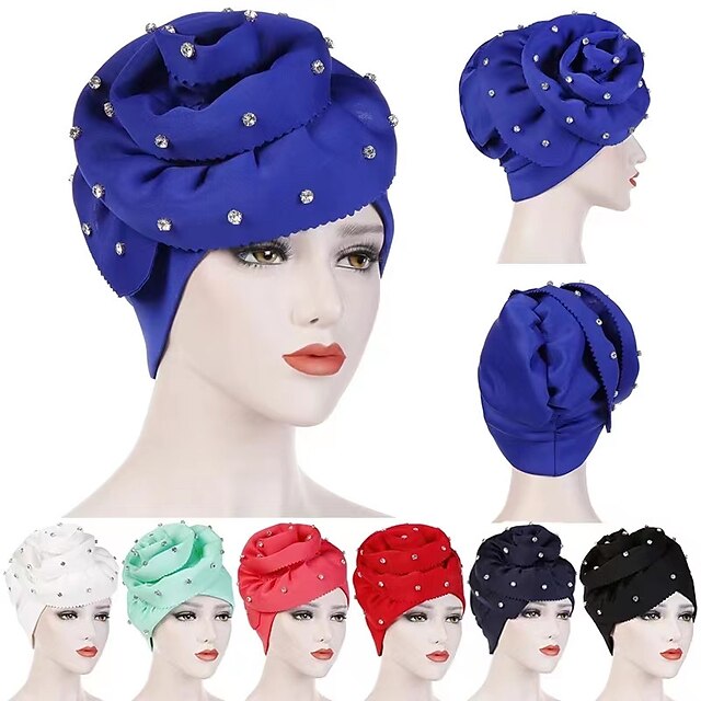 Shoes & Bags Fashion Accessories | Blue Big Flower Women Hijabs Islamic Scarf Scarves Lady Hat India Cap Muslim Turban Hats Bean