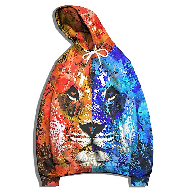 Mens Clothing Mens Hoodies & Sweatshirts | Mens Pullover Hoodie Sweatshirt Graphic Patterned Lion Print Daily Sports Streetwear 