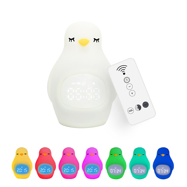  Alarm Clock Night Light Children's Colorful Penguin Environmentally Friendly Silicone Remote Control Can Change Color Cute Sleeping Light  ZD-05-1