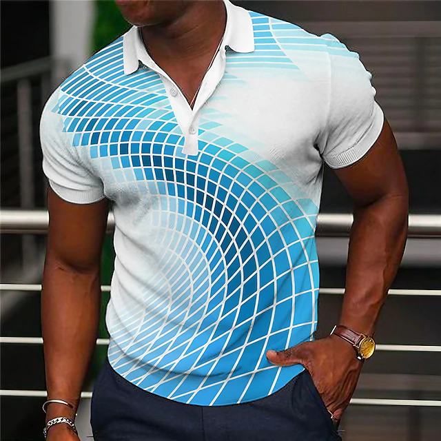 Men's Geometric Polo Shirts Golf Shirt Short Sleeve Polo Shirts Collared Shirts Casual Vacation Wear Formal Wear Festival Wear Buttons 3D Print Yellow Blue Green 6