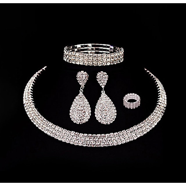  Svatební šperky Soupravy 4 Chrome Prstýnky 1 x náhrdelník 1 x náramek Náušnice Dámské stylové Elegantní Módní Roztomilý Chladný Retro Drahocenný nepravidelný Sada šperků Pro Párty Svatební Dar