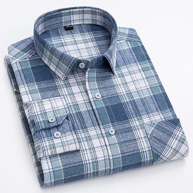 Mens Clothing Mens Shirts | Mens Dress Shirt Plaid Turndown Wedding Daily Button-Down Long Sleeve Tops Business Formal Fashion C