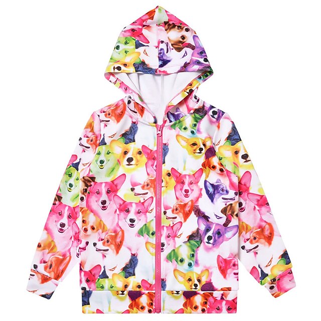 Baby & Kids Girls Clothing | Kids Girls Coat Long Sleeve White Dog Animal Zipper Fall Spring Active Street 3-12 Years - JF48867