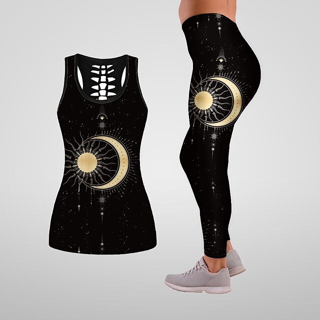 Sports & Outdoors Exercise, Fitness & Yoga | Womens Yoga Suit 2 Piece Galaxy Star Print Cropped Leggings Tank Top Clothing Suit 