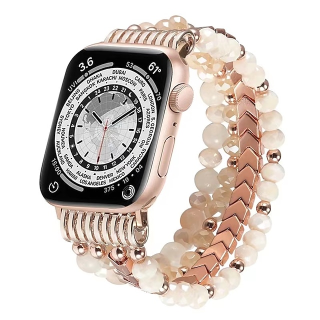  Braccialetto di gioielli Compatibile con Cinturino dell'Apple Watch 38mm 40mm 41mm 42mm 44mm 45mm 49mm Elastico Con perline Lusso Perline Cinturino di ricambio per iwatch Ultra 2 Series 9 8 7 SE 6 5