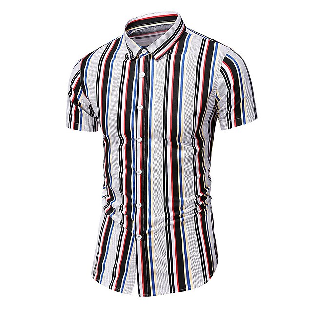 Mens Clothing Mens Shirts | Mens Shirt Striped Turndown Street Daily Button-Down Short Sleeve Tops Casual Fashion Comfortable Wh