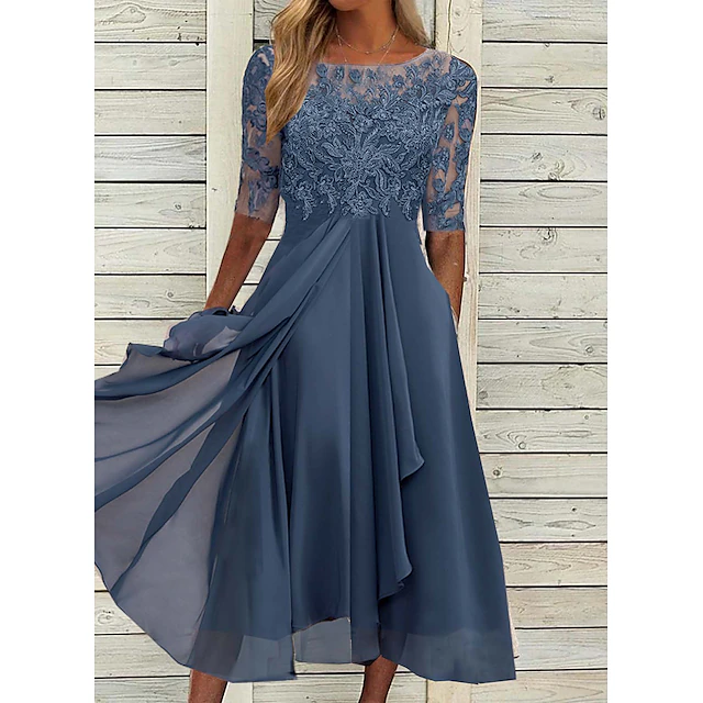 Women‘s Cocktail Party Dress Lace Dress Midi Dress Green Blue Purple ...