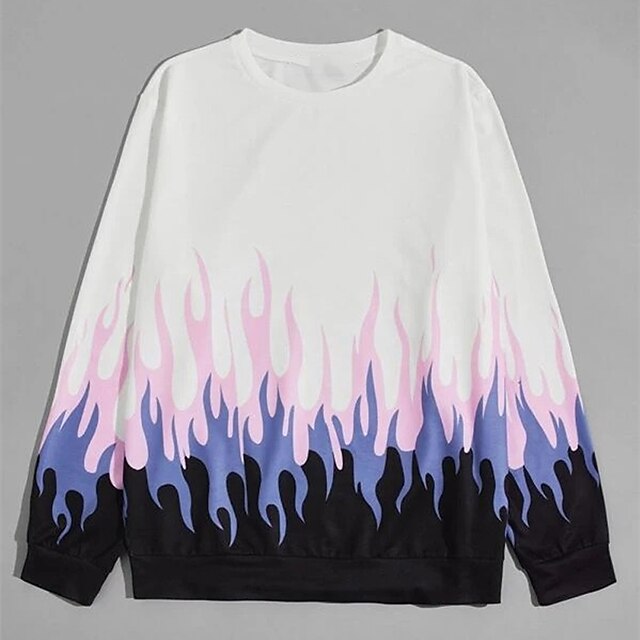 Mens Clothing Mens Hoodies & Sweatshirts | Mens Sweatshirt Pullover Graphic Patterned Gradient Flame Print Daily Sports Streetwe